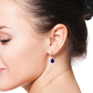Boucles d'oreilles pendantes tendance Vaayu Jewels pour femme, en or 10K 14K 18K et argent 925 935, saphir taille poire, sertissage griffe, bijoux de mariage - Product Image 4