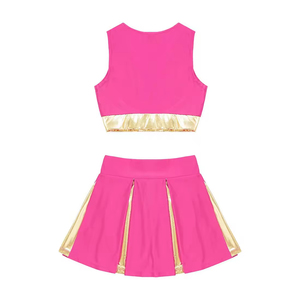 Ensemble deux pièces pour femmes, haut sans manches à col en V avec jupe plissée, couleur rose et or, uniforme sportif, printemps été - Product Image 6