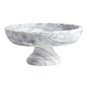 Bol sur piédestal en marbre blanc, fait main, en pierre naturelle, bol à fruits, centre de table décoratif pour la maison, l'hôtel, le comptoir de cuisine - Product Image 1