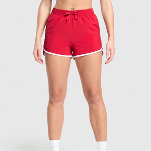 <b>Women's</b> <b>Red</b> High Waist Drawstring <b>Shorts</b> Solid Color Knitted Sporty Fit Regular Breathable Polyester Material - Product Image 1