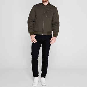 Blouson bomber vert olive pour homme, col rond, fermeture éclair, style décontracté, mélange polyester-coton, vêtement d'automne - Product Image 5