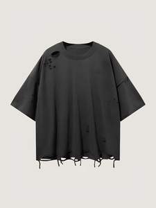 Camiseta de Cuello Redondo con Logotipo Personalizado de Fábrica, Camiseta de Gran Tamaño con Estampado en Relieve 3D de Espuma, Camisetas Vintage Lavadas y Desgastadas para Hombre, Camiseta de Manga Corta - Product Image 3