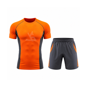 Ensemble de vêtements de sport pour homme, t-shirt de course et short athlétique, pour la gym, le fitness, l'entraînement, léger, respirant, en mesh, séchage rapide - Product Image 1