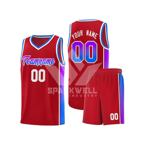 Conjunto de Uniforme de Baloncesto Sublimado Personalizado, Degradado Azul Naranja, Cuello en V, Sin Mangas, Malla, Unisex, para Adultos - Product Image 6