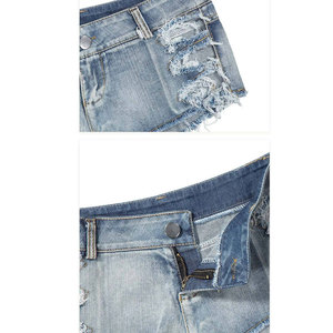 Shorts en jean taille haute déchirés pour femme, fermeture boutonnée, couleur unie, style décontracté, 100 % coton respirant, streetwear - Product Image 5