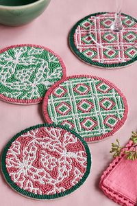 Unique Handcrafted Embroidery <b>Beaded</b> <b>Coaster</b> with Artistic Beadwork for Dining Table Coffee Table and Living Room Decor - Product Image 2