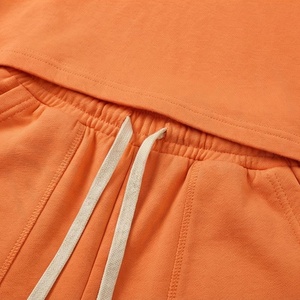 Women's Orange 2 Piece Knitted Shorts <b>Set</b> Crew Neck Short Sleeve Loose Fit Solid Color Casual Above Knee Home Wear <b>Twin</b> <b>Set</b> - Product Image 5