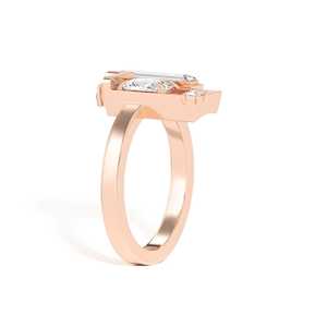 Bague de mariage personnalisée en or 10k 14k 18k avec diamant de laboratoire taille coussin de 0,8 carat et pierres latérales taille baguette – Fabricant de bijoux - Product Image 5