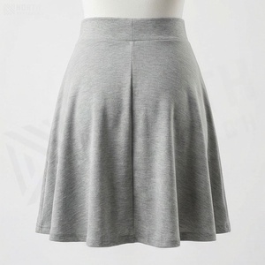 Women A-Line Mini <b>Skirt</b> Solid Gray <b>Elastic</b> Waist Knitted Cotton Spandex Casual Wear All Seasons - Product Image 2