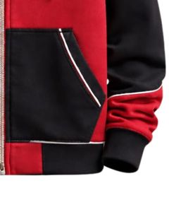 Sweat à capuche zippé personnalisé pour homme, rouge et noir contrastés, en molleton de coton, style streetwear décontracté, veste d'hiver, fabricant sur mesure - Product Image 6