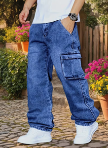 Pantalones Cargo de Mezclilla Holgados para Hombre, Cintura Elástica, Cierre de Cremallera, Transpirables, para Todas las Temporadas, Estilo Urbano, con Bolsillos, Grosor Estándar - Product Image 5