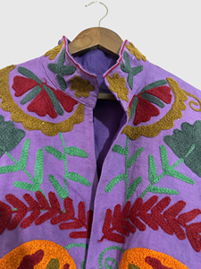 Veste en coton brodée à la main avec des motifs floraux, manches longues, col mandarin, taille plus, style Prairie Chic, vêtements de printemps pour femmes - Product Image 4