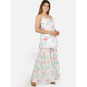 Costume blanc multicolore en mousseline de coton respirant pour femme, taille XS - Product Image 3