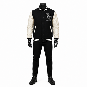 Veste bomber de baseball universitaire personnalisée pour homme, style streetwear, en mélange de laine et manches en similicuir, avec patch brodé, vente en gros - Product Image 3