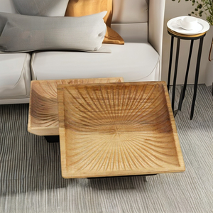 Lot de 2 bols carrés en bois d'orme poli pour servir des bonbons, des noix ou attraper tous les plateaux pour la cuisine, le salon ou le bureau - Product Image 2