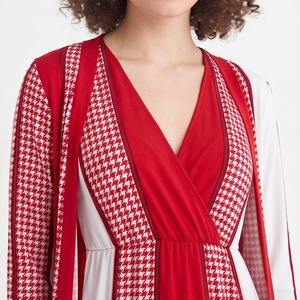 Vestido de Maternidad a Cuadros Rojos y Blancos para Mujer, Manga Larga, Cuello en V, Largo hasta la Rodilla, Corte Holgado, Línea A, 100% Poliéster, Vestido de Verano, Ropa de Dormir - Product Image 3