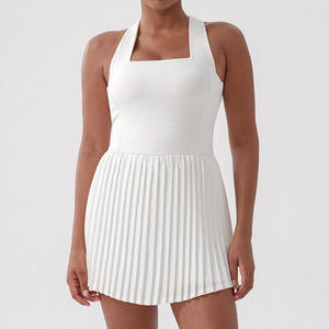 Robe mini plissée blanche sans manches pour femme, taille haute, couleur unie, en polyester, vêtement de sport - Product Image 1