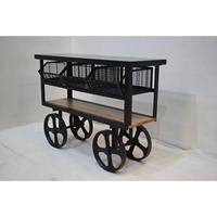 Chariot de rangement en maille de fer, étagère à 3 bacs, 4 roues en fonte, Style industriel rétro, présentoir de magasin de détail