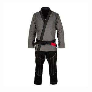 Kimono Gris para BJJ, Corte Regular, Uniforme de Artes Marciales para Adultos con Cinturón Negro y Pantalones con Punta Roja, Estilo Jiu Jitsu Brasileño - Product Image 2