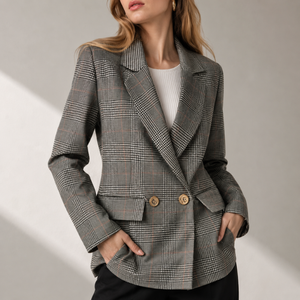 Wholesale <b>Clothes</b> Women's Single Button Notched Collar Full Sleeve Breathable Wool Polyester Woven Anti-Wrinkle Blazer - Product Image 1