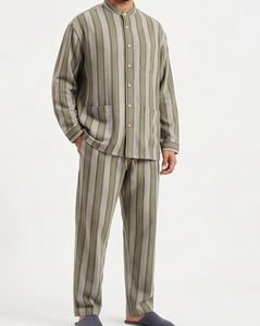 <b>Men</b> Flannel <b>Pajama</b> Set Long Sleeve Full Length Stand Collar Button Fly Sleepwear Casual 100% Cotton Winterwear Baggy <b>Pajama</b> Set - Product Image 5