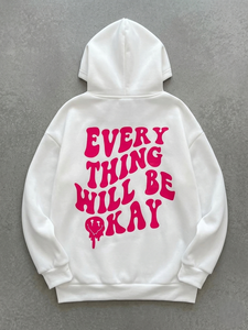 Sudadera con Capucha Creativa con Estampado de Letras 'Todo Va a Estar Bien', Informal, con Bolsillos, Holgada, Cálida y Cómoda para Mujer - Product Image 2