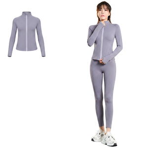 Conjunto Deportivo Vintage para Mujer, Cuello Alto, Ajustado, Cortavientos, Transpirable, Tallas Grandes, Chaqueta Larga para Running, Fitness y Pilates - Product Image 3