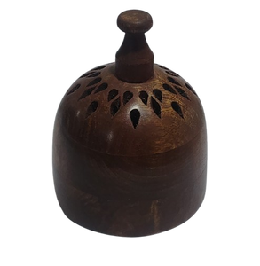 Brûleur d'encens en bois artisanal avec couvercle - Product Image 1