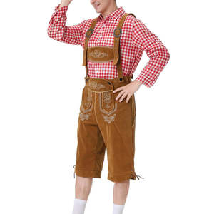 Pantalones de cuero Lederhosen cortos con bordado clásico y tirantes, conjunto de pantalón largo y camisa bordada. - Product Image 4