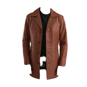 Custom Design Woven Genuine Leather Casual <b>Long</b> Hooded <b>Coat</b> <b>Men</b> Women Stand Collar Front Logo Zipper Closure Breathable - Product Image 2