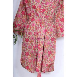 เดรสผู้หญิงผ้าฝ้ายพิมพ์ลายดอกไม้ ระบายอากาศได้ดี เป็นมิตรกับสิ่งแวดล้อม 100% แขน 3/4 คอวี ติดกระดุม ทรงเข้ารูป สำหรับงานกลางคืน งานทางการ เซ็กซี่ - Product Image 6