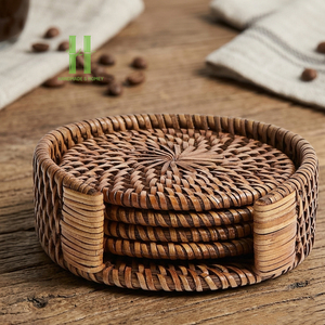Handmade Rattan <b>Coaster</b> Set Natural Woven Eco-Friendly Heat Resistant <b>Drink</b> <b>Coasters</b> for Home Table Decor Wholesale Supplier - Product Image 3
