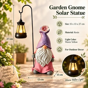 Statue décorative de gnome de jardin en polyrésine, décoration en résine avec accent lumineux solaire chaud pour la décoration extérieure - Product Image 2
