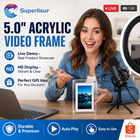 Superlieur Cadre vidéo acrylique avec écran IPS 5 pouces, pour photos et films, rechargeable, avec boîte cadeau transparente, idéal pour les souvenirs de mariage