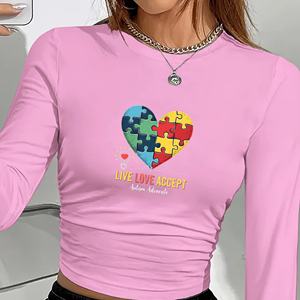 Autism Advocate LIVE LOVE ACCEPT camisa de manga larga de moda para mujer - Product Image 3