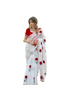 High Quality Attractive Best Silk Fancy Embroidery Stone Work Chanderi Rayon Viscose <b>Saree</b> + <b>Blouse</b> for Women Floor-Length - Product Image 1