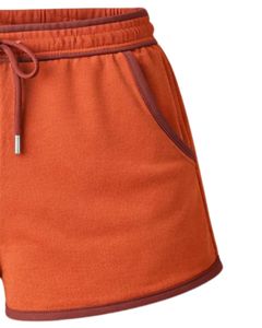 Shorts en molleton de coton personnalisés pour femme, orange rouille avec contraste marron, taille élastique, décontractés, pour l'été, le sport et la détente - Product Image 4