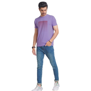 T-shirt à manches courtes pour homme, violet, avec imprimé à pois, coupe classique, col rond, jersey en coton, haut décontracté - Product Image 3