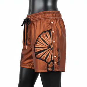 กางเกงว่ายน้ำผู้หญิง ผ้าไมโครไฟเบอร์โพลีเอสเตอร์ 150 GSM แห้งเร็ว สีน้ำตาลทองแดง แถบข้างพิมพ์ลายแบบ Sublimation พร้อมโลโก้สั่งทำพิเศษ - Product Image 3