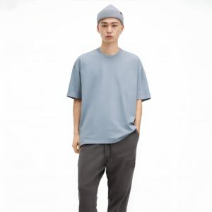 Camiseta Unisex de Algodón Azul Claro Oversize, Estilo Casual Urbano, Ajuste Holgado, Manga Corta, Básica de Verano, con Logotipo Personalizado, Venta al por Mayor - Product Image 1