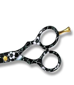 Ciseaux de coiffure professionnels pour salon, ensemble de ciseaux à effiler, lames en acier inoxydable, pour droitiers, motif floral noir, légers, à lame creuse - Product Image 2