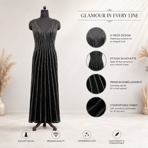Vestido de Noche de Lentejuelas Negro de Lujo para Mujer, Estilo Sirena, Cuello en V Profundo, Sin Mangas, Largo hasta el Suelo, para Fiesta Formal, Baile de Graduación, Cóctel, Boda - Product Image 5