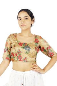 Blusa de Seda para Mujer, Estampado Floral Digital, Lavable, Cuello en V, Manga Corta, Tejida, para Oficina, para Adultos - Product Image 2
