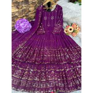 Robe de soirée et lehenga faits main, magnifiques, coupe trapèze, avec dupatta, taille empire, en tissu organza - Product Image 4