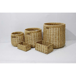 Set 5 High Quality Handmade Natural Storage Organizer Water Hyacinth <b>Baskets</b>-3 <b>Baskets</b> 2 Rect <b>Baskets</b> <b>Foldable</b> <b>Laundry</b> <b>Basket</b> - Product Image 1