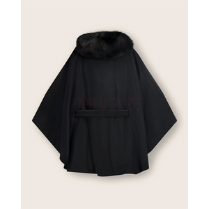 2026 Cape-châle-poncho noir pour femme avec bordure en fausse fourrure, élégant, chaud pour l'hiver, manteau de luxe tendance, vente en gros OEM, vêtements personnalisés - Product Image 6