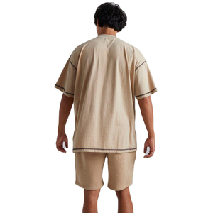 Conjunto de Camiseta y Pantalones Cortos de Algodón 100% para Hombre, Ropa de Calle Personalizada de Verano, Conjunto de Dos Piezas, Traje Deportivo Informal Transpirable, Venta al Por Mayor - Product Image 3