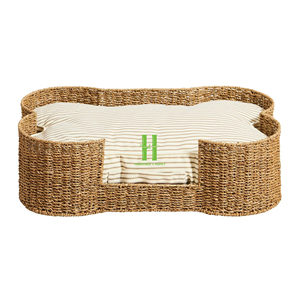 High Quality Customized OEM Indoor Cat Bed Handmade Seagrass Cotton Pet Cage Animal Pattern <b>Snap</b> Button Belt Direct Wholesale HN - Product Image 1