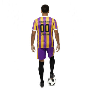 Ensemble short et maillot de football pour adulte, respirant, 100% polyester, rayé, uniforme de football, vêtements de club sportif - Product Image 3