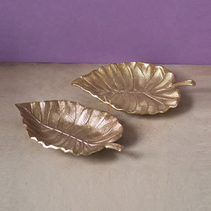 Luxury <b>Gold</b> Leaf <b>Serving</b> <b>Tray</b> Set Of 2 Metal Decorative Platter Dry Fruit Dish Home Hotel Wedding Party Table Decoration - Product Image 1